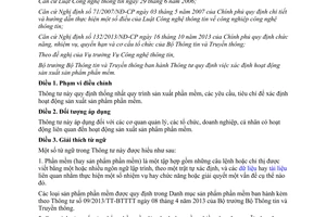 Thông tư 16/2014/TT-BTTTT xác định hoạt động sản xuất sản phẩm phần mềm