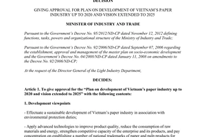 Decision No. 10508/QD-BCT plan development Vietnams paper industry 2020 2025