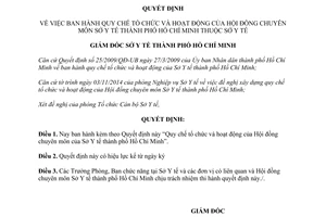 Quyết định 3950/QĐ-SYT 2014 Quy chế tổ chức hoạt động Hội đồng chuyên môn Sở Y tế Hồ Chí Minh