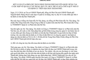 Thông báo 289/TB-VP 2014 quản lý sử dụng duy tu duy trì sửa chữa quỹ nhà ở tái định cư Hà Nội