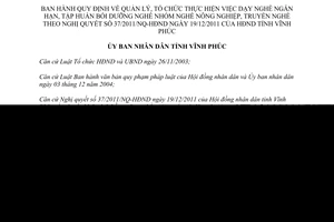 Quyết định 54/2014/QĐ-UBND dạy nghề nông nghiệp truyền nghề theo 37/2011/NQ-HĐND Vĩnh Phúc