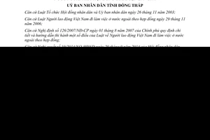 Quyết định 23/2014/QĐ-UBND chính sách hỗ trợ người lao động đi làm việc ở nước ngoài Đồng Tháp
