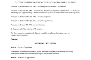Decree No. 110/2014/ND-CP on conditions for inland waterway transportation business