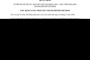 Quyết định 5696/QĐ-UBND 2014 phê duyệt Đề án Xóa mù chữ giai đoạn 2014 2020 Hồ Chí Minh