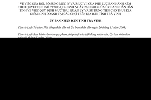 Quyết định 34/2014/QĐ-UBND sửa đổi 39/2013/QĐ-UBND mức thu quản lý sử dụng tiền cho thuê chợ Trà Vinh