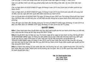 Quyết định 86/2014/QĐ-UBND giải quyết thủ tục hành chính theo cơ chế một cửa Sở Xây dựng Ninh Thuận