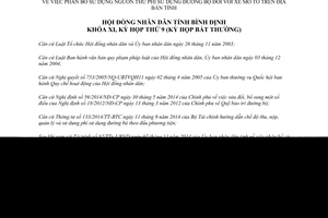 Nghị quyết số 18/2014/NQ-HĐND phân bổ sử dụng nguồn thu phí sử dụng đường bộ xe mô tô tỉnh Bình Định