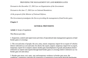 Decree No. 112/2014/ND-CP providing the management of land border gates