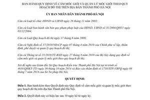 Quyết định 82/2014/QĐ-UBND cắm mốc quản lý mốc giới theo quy hoạch đô thị Hà Nội