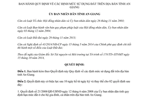 Quyết định 42/2014/QĐ-UBND định mức sử dụng đất An Giang