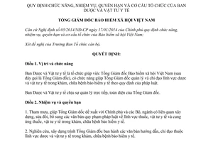 Quyết định 1270/QĐ-BHXH 2014 chức năng nhiệm vụ quyền hạn cơ cấu tổ chức Ban Dược Vật tư y tế