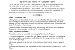 Quyết định 1758/QĐ-BTTTT 2014 chức năng nhiệm vụ quyền hạn tổ chức Phòng Kiểm soát thủ tục hành chính