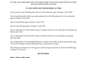 Quyết định 19/2014/QĐ-UBND diện tích đất ở tối thiểu được tách thửa Cần Thơ