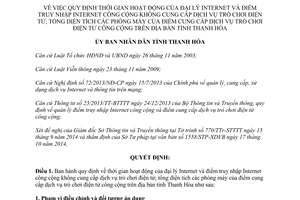 Quyết định 4097/2014/QĐ-UBND thời gian hoạt động tổng diện tích phòng máy đại lý Internet Thanh Hóa
