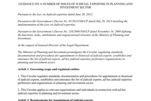 Circular No. 07/2014/TT-BKHĐT guidance on judicial expertise in planning and investment sector