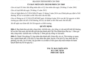 Quyết định 3482/QĐ-UBND 2014 giá nhà công trình kiến trúc cây trồng vật nuôi bồi thường khi Nhà nước thu hồi đất Cần Thơ