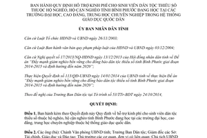 Quyết định 22/2014/QĐ-UBND hỗ trợ kinh phí sinh viên dân tộc thiểu số nghèo cận nghèo Bình Phước