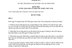 Nghị quyết 81/2014/QH13 thi hành Luật tổ chức Tòa án nhân dân 2014