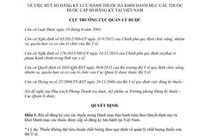 Quyết định 658/QĐ-QLD 2014 rút số đăng ký lưu hành khỏi Danh mục thuốc được cấp số đăng ký lưu hành Việt Nam