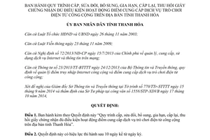 Quyết định 4098/2014/QĐ-UBND cấp sửa đổi gia hạn thu hồi giấy chứng nhận cung cấp trò chơi điện tử Thanh Hóa