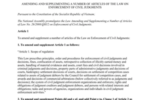 Law No. 64/2014/QH13 amending the Law on Enforcement of Civil Judgments