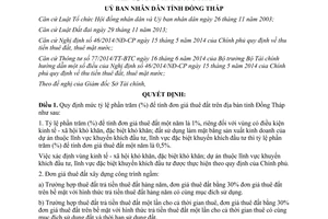 Quyết định 25/2014/QĐ-UBND quy định mức tỷ lệ phần trăm tính đơn giá thuê đất Đồng Tháp