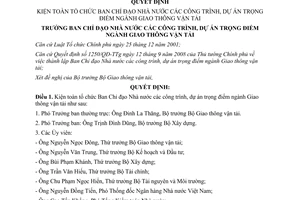 Quyết định 76/QĐ-BCĐGTVT 2014 kiện toàn tổ chức Ban Chỉ đạo Nhà nước công trình dự án trọng điểm Giao thông vận tải