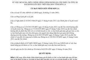 Quyết định 3231/QĐ-UBND năm 2014 bổ sung đính chính bảng giá tối thiểu xe ôtô xe hai bánh gắn máy Sơn La