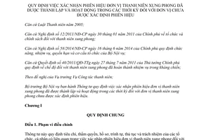 Thông tư 18/2014/TT-BNV xác nhận phiên hiệu đơn vị thanh niên xung phong đã được thành lập thời kỳ chưa được xác định