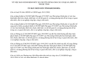 Quyết định 3203/QĐ-UBND định mức xe chuyên dùng cơ quan đơn vị Khánh Hòa