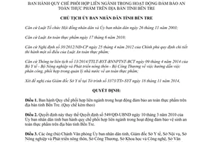 Quyết định 2381/QĐ-UBND 2014 Quy chế phối hợp liên ngành đảm bảo an toàn thực phẩm Bến Tre