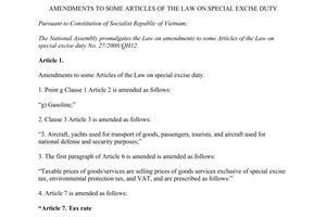Law No. 70/2014/QH13 amendments to some articles of the Law on special excise duty
