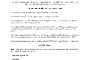 Quyết định 6236/QĐ-UBND 2014 phê duyệt Đề án sưu tầm tài liệu lưu trữ quý hiếm Hà Nội 2015 2020