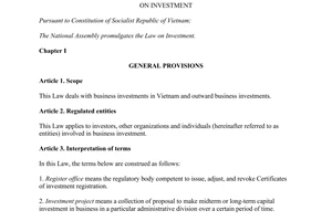 Law No. 67/2014/QH13 dated 2014 on investment