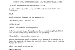 Luật Thuế tiêu thụ đặc biệt sửa đổi 2014