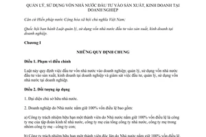 Luật Quản lý sử dụng vốn Nhà nước đầu tư vào sản xuất kinh doanh tại doanh nghiệp 2014
