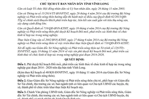 Quyết định 1767/QĐ-UBND 2014 Đổi mới tổ chức kinh tế hợp tác nông nghiệp 2014 2020 Vĩnh Long