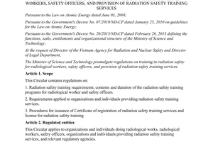 Circular No. 34/2014/TT-BKHCN training radiation safety radiological safety officers training services