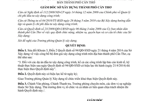 Quyết định 214/QĐ-SXD năm 2014 sửa đổi 94/QĐ-SXD công bố bộ đơn giá xây dựng công trình Cần Thơ