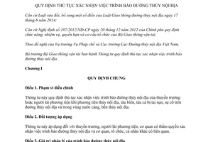 Thông tư 69/2014/TT-BGTVT thủ tục xác nhận việc trình báo đường thủy nội địa