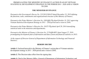 Decision No. 3036/QD-BTC 2014 plan of Vietnam statistical development strategy in the period 2011 2020  2030