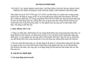 Kế hoạch 1082/KH-BGDĐT-TWĐTN năm 2014 giáo dục hướng dẫn sử dụng khai thác thông tin Internet thanh thiếu niên
