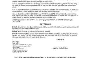 Quyết định 3232/QĐ-UBND thủ tục hành chính thuộc thẩm quyền giải khoa học công nghệ Khánh Hòa 2014