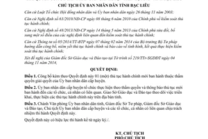 Quyết định 2011/QĐ-UBND 2014 thủ tục hành chính thuộc thẩm quyền Ủy ban nhân dân huyện Bạc Liêu