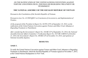 Resolution No. 83/2014/QH13 on the ratification of the United Nations Convention against torture