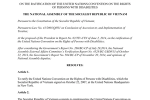 Resolution No. 84/2014/QH13 on the ratification of the United Nations Convention on the rights of persons