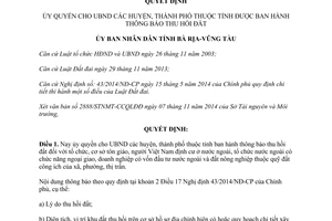 Quyết định 2632/QĐ-UBND 2014 ủy quyền ban hành thông báo thu hồi đất Bà Rịa Vũng Tàu