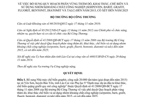 Quyết định 10859/QĐ-BCT 2014 bổ sung Quy hoạch phân vùng thăm dò khai thác chế biến khoáng chất công nghiệp 2015