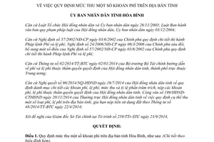 Quyết định 33/2014/QĐ-UBND mức thu một số khoản phí Hòa Bình