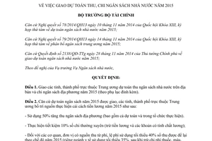 Quyết định 3043/QĐ-BTC năm 2014 giao dự toán thu chi ngân sách nhà nước 2015